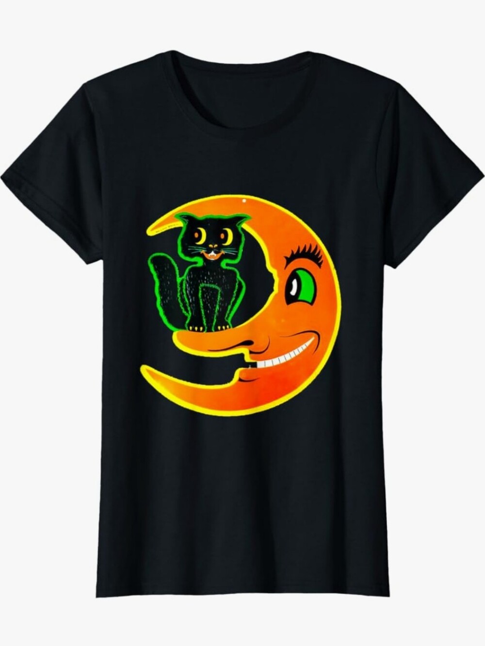 Retro Vintage Halloween Beistle Cat on the Moon Horror T-Shirt XXL